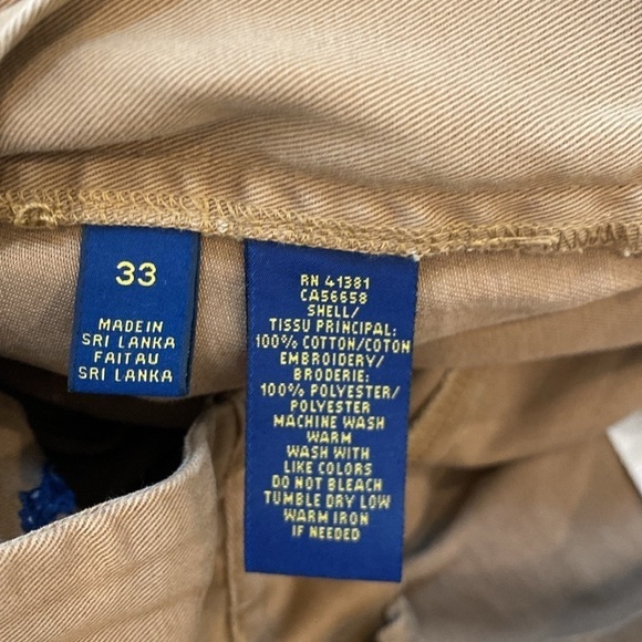 Polo ralph lauren Khaki Shorts tan embroidered navy horses sz 33 - Picture 6 of 6